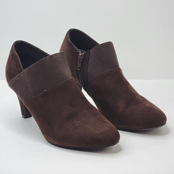 London Fog Shoes - London Fog Boots Women 8M Brown Suede Ankle Zip Booties 2" Heel Dressy Casual